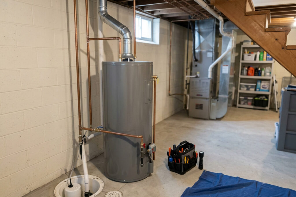 water heater making noise in basement utility room