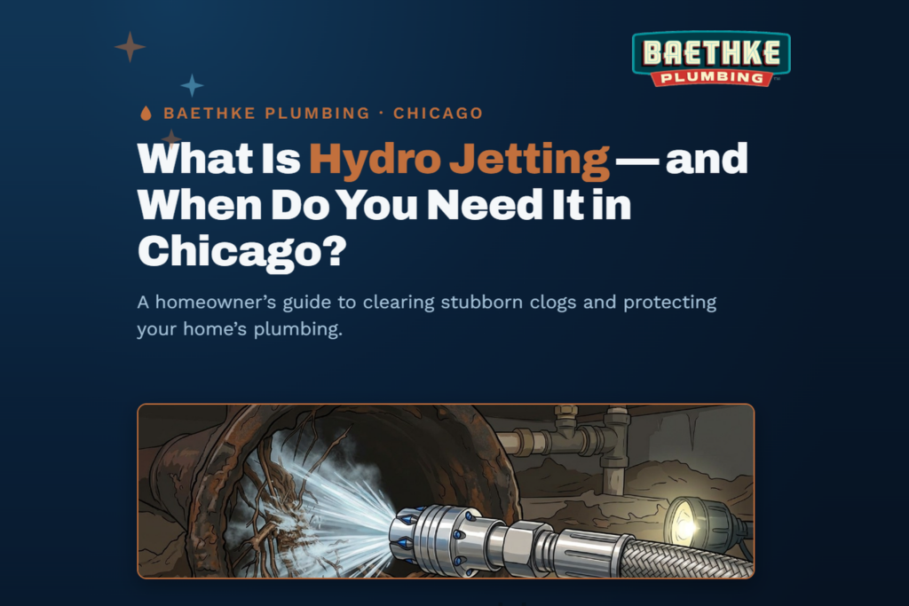 What is hydro jetting? Illustration of a high-pressure hydro jetting nozzle blasting tree roots out of a sewer pipe.