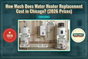 How much does water heater replacement cost in Chicago? 2026 installed prices: tank $3,400 to $10,000, tankless $4,500 to $10,000, and heat pump $3,200 to $10,000.
